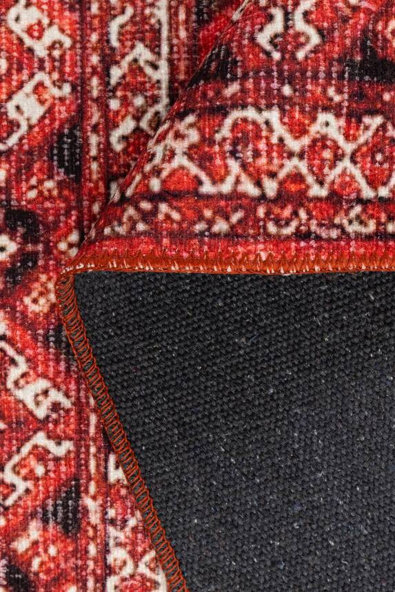 Soul Kırmızı Vintage Etnik Geometrik Desenli Dokuma Tabanlı Şönil Halı AL 616 - 3