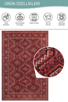 Soul Kırmızı Vintage Etnik Geometrik Desenli Dokuma Tabanlı Şönil Halı AL 616 - 5