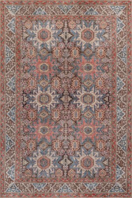 Soul Mavi Kiremit Vintage Etnik Geometrik Desenli Dokuma Tabanlı Şönil Halı AL 591 - Artloop - Mavi Halılar
