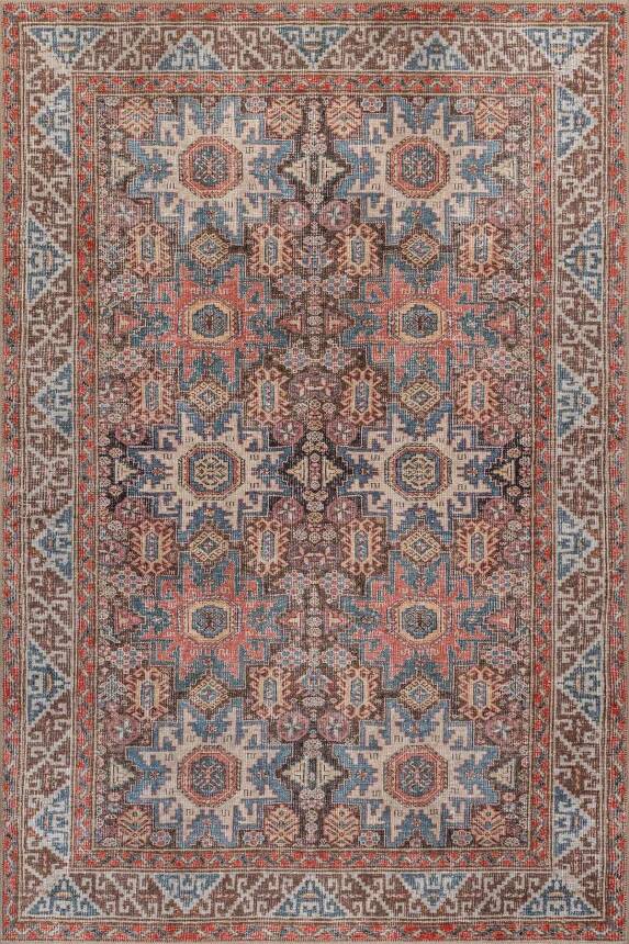 Soul Mavi Kiremit Vintage Etnik Geometrik Desenli Dokuma Tabanlı Şönil Halı AL 591 - 1