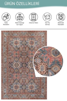 Soul Mavi Kiremit Vintage Etnik Geometrik Desenli Dokuma Tabanlı Şönil Halı AL 591 - 5