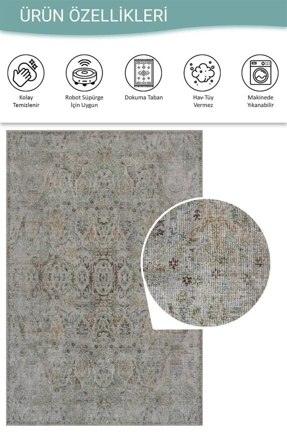 Soul Yeşil Vintage Klasik Desenli Dokuma Tabanlı Şönil Halı AL 568 - 5