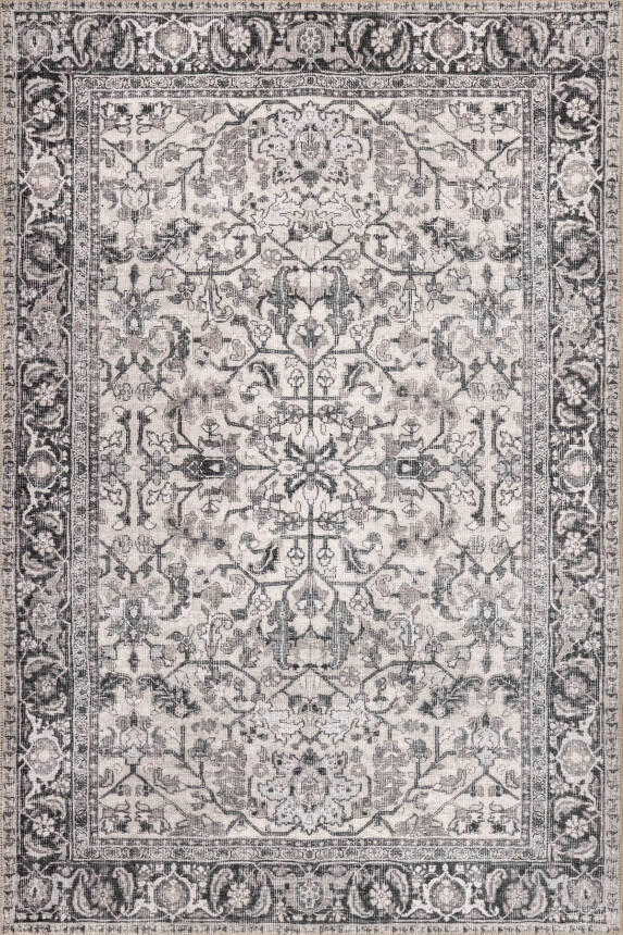 Stonart Eskitme Vintage Desenli Bej/Gri Otantik Yıkanabilir Şönil Halı AL 458 - 2