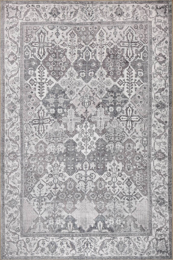 Stonart Eskitme Vintage Desenli Gri Otantik Yıkanabilir Şönil Halı AL 446 - 2