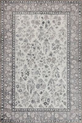 Stonart Eskitme Vintage Desenli Gri Otantik Yıkanabilir Şönil Halı AL 447 - 2