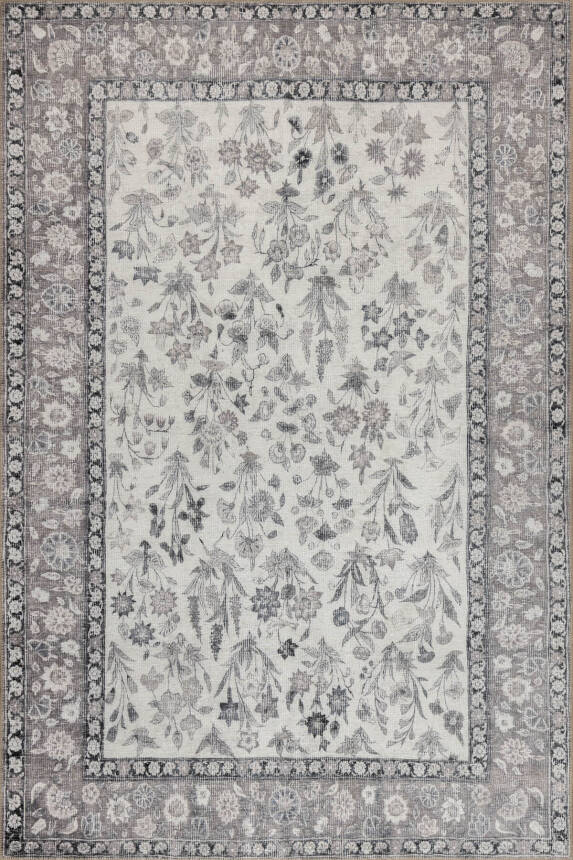 Stonart Eskitme Vintage Desenli Gri Otantik Yıkanabilir Şönil Halı AL 447 - 2