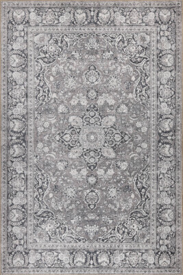 Stonart Eskitme Vintage Desenli Gri Otantik Yıkanabilir Şönil Halı AL 451 - 2