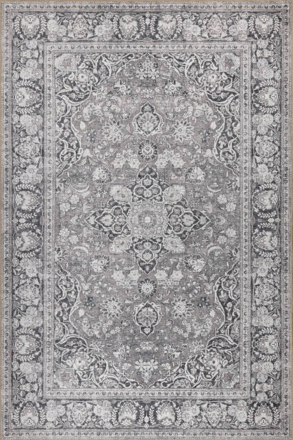 Stonart Eskitme Vintage Desenli Gri Otantik Yıkanabilir Şönil Halı AL 451 - 2