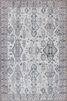 Stonart Eskitme Vintage Desenli Gri Otantik Yıkanabilir Şönil Halı AL 452 - 2