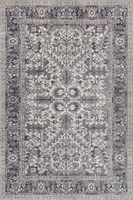 Stonart Eskitme Vintage Desenli Gri Otantik Yıkanabilir Şönil Halı AL 453 - 2