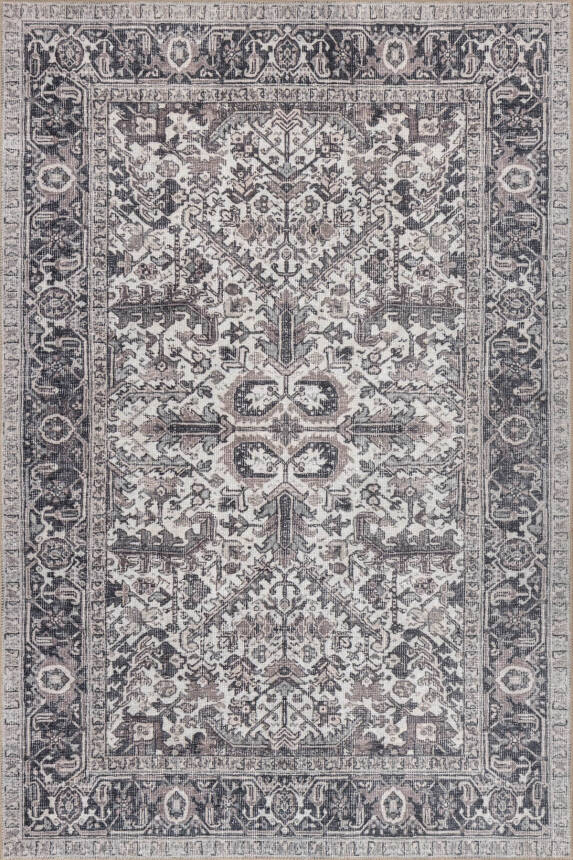 Stonart Eskitme Vintage Desenli Gri Otantik Yıkanabilir Şönil Halı AL 453 - 2