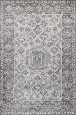 Stonart Eskitme Vintage Desenli Gri Otantik Yıkanabilir Şönil Halı AL 456 - 2