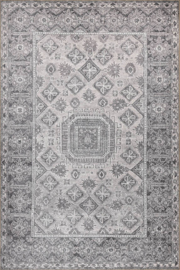 Stonart Eskitme Vintage Desenli Gri Otantik Yıkanabilir Şönil Halı AL 456 - 2