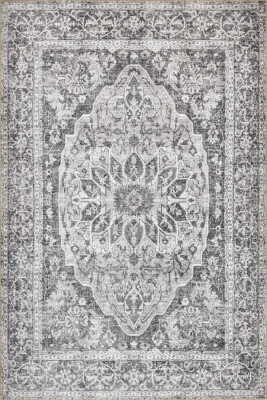 Stonart Eskitme Vintage Desenli Gri Otantik Yıkanabilir Şönil Halı AL 457 - 2