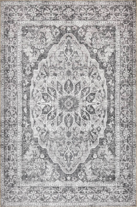 Stonart Eskitme Vintage Desenli Gri Otantik Yıkanabilir Şönil Halı AL 457 - 2