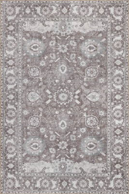 Stonart Eskitme Vintage Desenli Kahverengi Otantik Yıkanabilir Şönil Halı AL 454 - 2