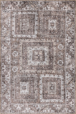 Stonart Eskitme Vintage Desenli Kahverengi Otantik Yıkanabilir Şönil Halı AL 460 - 2