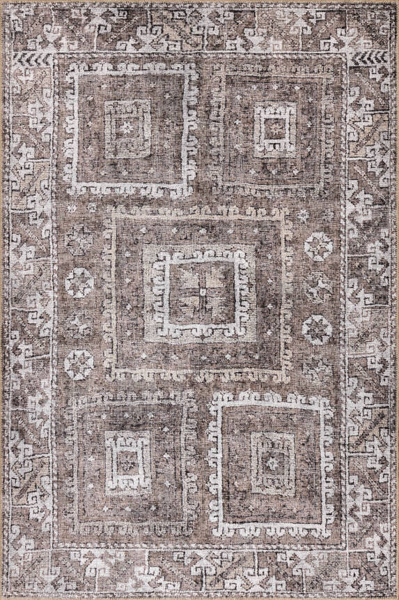 Stonart Eskitme Vintage Desenli Kahverengi Otantik Yıkanabilir Şönil Halı AL 460 - 2