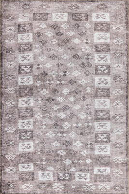Stonart Eskitme Vintage Desenli Kahverengi Otantik Yıkanabilir Şönil Halı AL 462 - 2