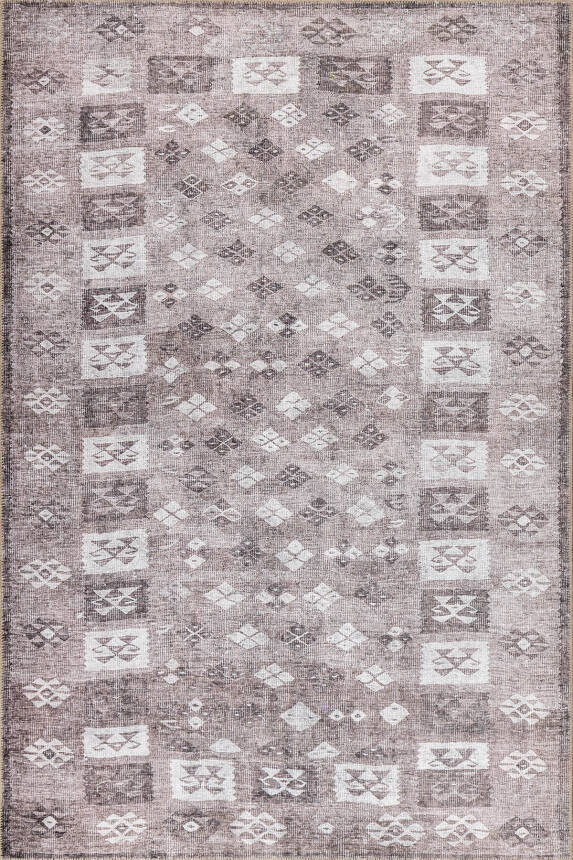 Stonart Eskitme Vintage Desenli Kahverengi Otantik Yıkanabilir Şönil Halı AL 462 - 2