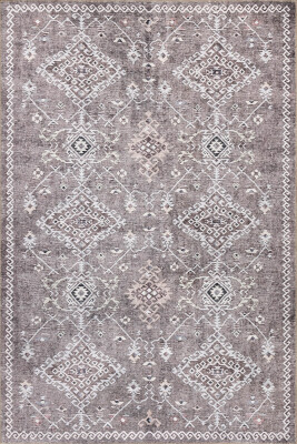 Stonart Eskitme Vintage Desenli Kahverengi Otantik Yıkanabilir Şönil Halı AL 463 - 2