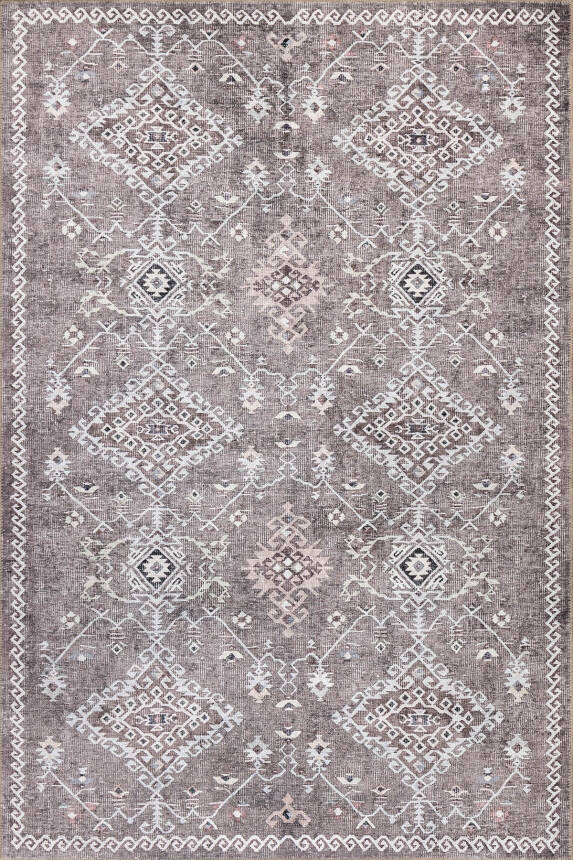 Stonart Eskitme Vintage Desenli Kahverengi Otantik Yıkanabilir Şönil Halı AL 463 - 2