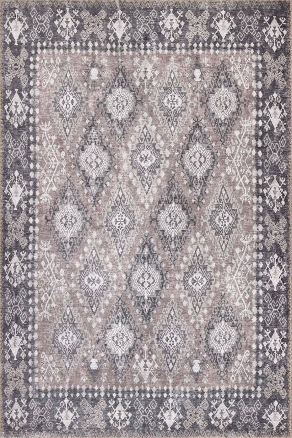 Stonart Eskitme Vintage Desenli Kahverengi Otantik Yıkanabilir Şönil Halı AL 464 - 2