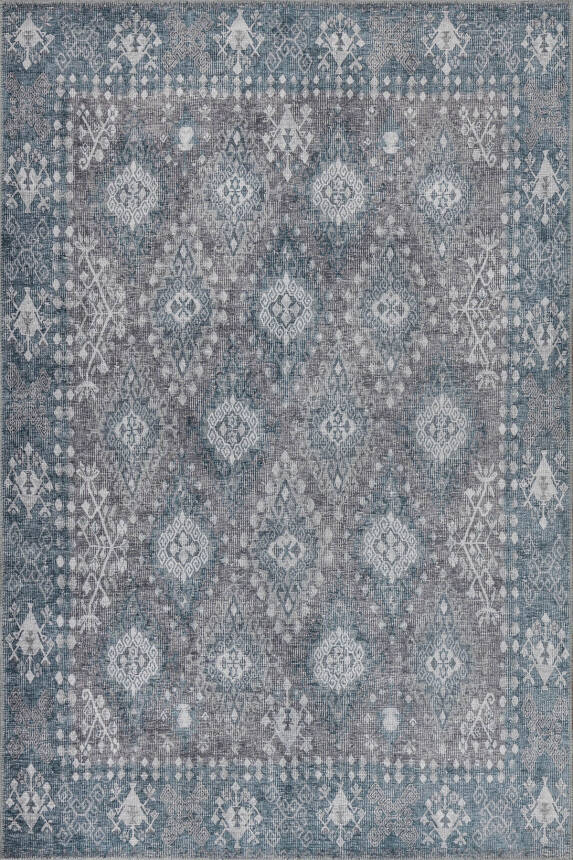 Stonart Eskitme Vintage Desenli Yeşil Otantik Yıkanabilir Şönil Halı AL 466 - 2