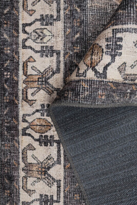 Stonart Klasik Eskitme Vintage Desenli Otantik Yıkanabilir Kahverengi/Siyah Şönil Halı AL 438 - 5
