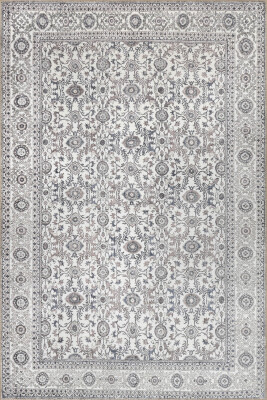 Stonart Eskitme Vintage Desenli Bej/Gri Otantik Yıkanabilir Şönil Halı AL 443 - 2