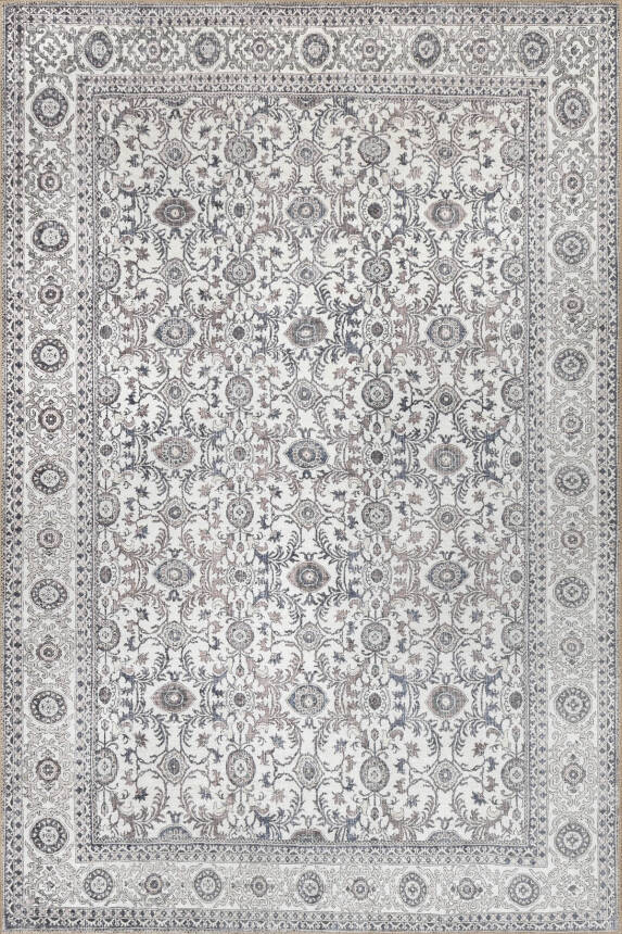 Stonart Eskitme Vintage Desenli Bej/Gri Otantik Yıkanabilir Şönil Halı AL 443 - 2