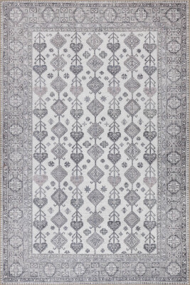 Stonart Eskitme Vintage Desenli Bej/Gri Otantik Yıkanabilir Şönil Halı AL 448 - 2