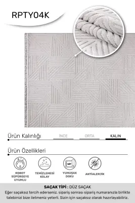 Veyla Gri Robot Süpürgeye Uyumlu Kolay Temizlenebilir Halı Salon, Oturma Odası ve Koridor Halısı RP 42 - 4