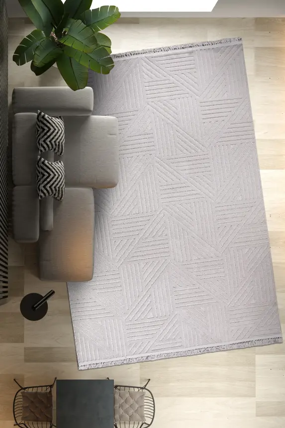 Veyla Gri Robot Süpürgeye Uyumlu Kolay Temizlenebilir Halı Salon, Oturma Odası ve Koridor Halısı RP 42 - 5