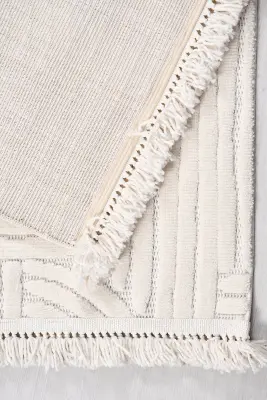 Veyla Krem Robot Süpürgeye Uyumlu Kolay Temizlenebilir Halı Salon, Oturma Odası ve Koridor Halısı RP 39 - 2