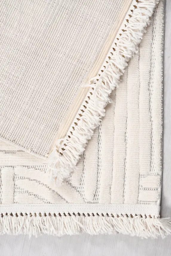 Veyla Krem Robot Süpürgeye Uyumlu Kolay Temizlenebilir Halı Salon, Oturma Odası ve Koridor Halısı RP 39 - 2