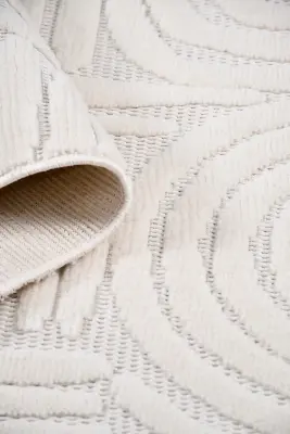 Veyla Krem Robot Süpürgeye Uyumlu Kolay Temizlenebilir Halı Salon, Oturma Odası ve Koridor Halısı RP 39 - 5