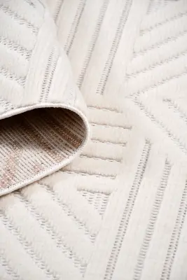 Veyla Krem Robot Süpürgeye Uyumlu Kolay Temizlenebilir Halı Salon, Oturma Odası ve Koridor Halısı RP 41 - 1