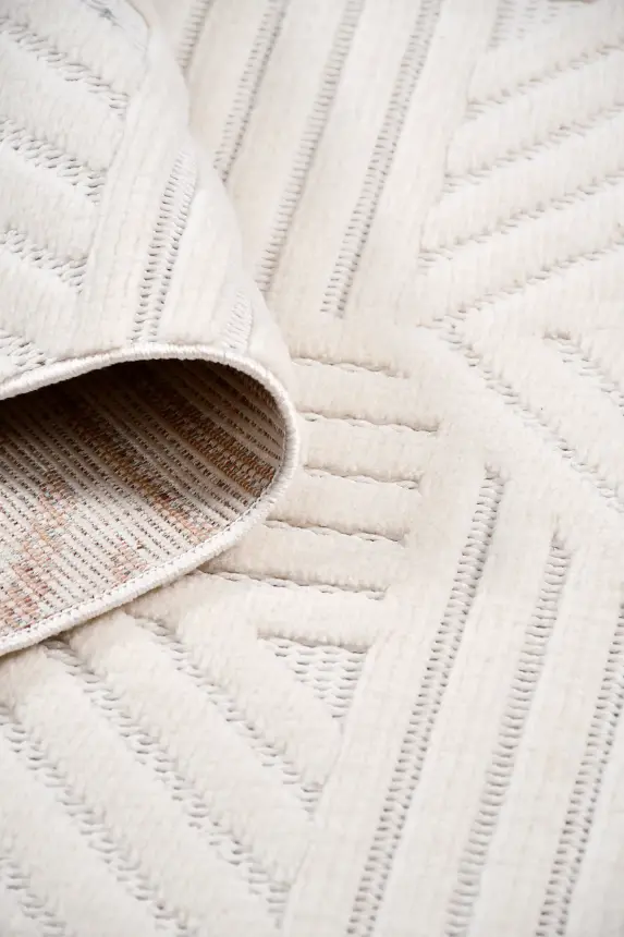 Veyla Krem Robot Süpürgeye Uyumlu Kolay Temizlenebilir Halı Salon, Oturma Odası ve Koridor Halısı RP 41 - 1