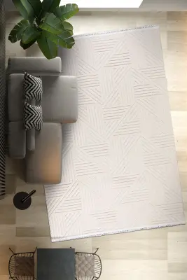 Veyla Krem Robot Süpürgeye Uyumlu Kolay Temizlenebilir Halı Salon, Oturma Odası ve Koridor Halısı RP 41 - 2