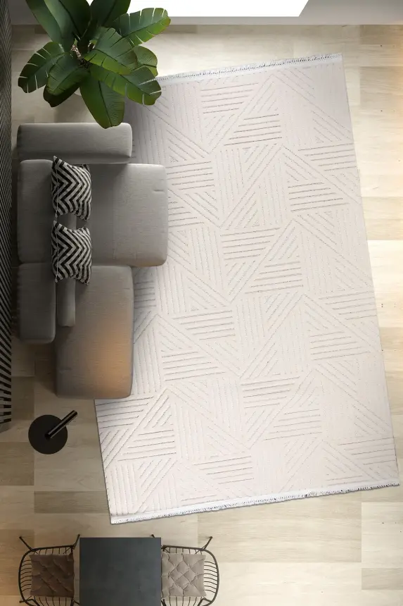 Veyla Krem Robot Süpürgeye Uyumlu Kolay Temizlenebilir Halı Salon, Oturma Odası ve Koridor Halısı RP 41 - 2