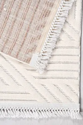 Veyla Krem Robot Süpürgeye Uyumlu Kolay Temizlenebilir Halı Salon, Oturma Odası ve Koridor Halısı RP 41 - 3