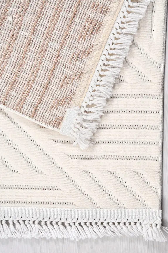 Veyla Krem Robot Süpürgeye Uyumlu Kolay Temizlenebilir Halı Salon, Oturma Odası ve Koridor Halısı RP 41 - 3