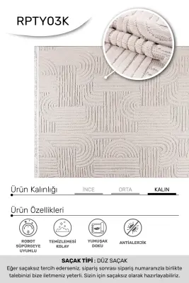 Veyla Vizon Robot Süpürgeye Uyumlu Kolay Temizlenebilir Halı Salon, Oturma Odası ve Koridor Halısı RP 43 - 6