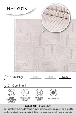 Veyla Vizon Robot Süpürgeye Uyumlu Kolay Temizlenebilir Halı Salon, Oturma Odası ve Koridor Halısı RP 44 - 1