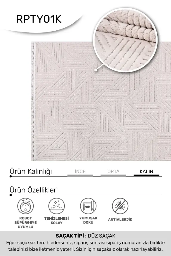 Veyla Vizon Robot Süpürgeye Uyumlu Kolay Temizlenebilir Halı Salon, Oturma Odası ve Koridor Halısı RP 44 - 1