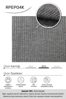 Vivo Antrasit Sisal Dokumalı Kaymaz Halı Mutfak & Koridor Halısı RP 04 - 3
