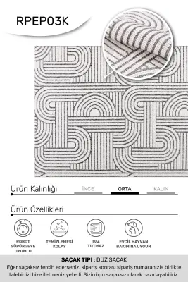 Vivo Beyaz Gri Sisal Dokumalı Kaymaz Halı Mutfak & Koridor Halısı RP 03 - 5
