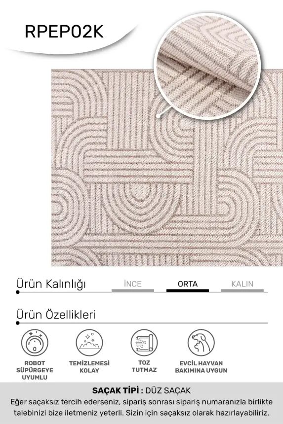 Vivo Krem Vizon Sisal Modeli Kaymaz Halı Mutfak & Koridor Halısı RP 02 - 6