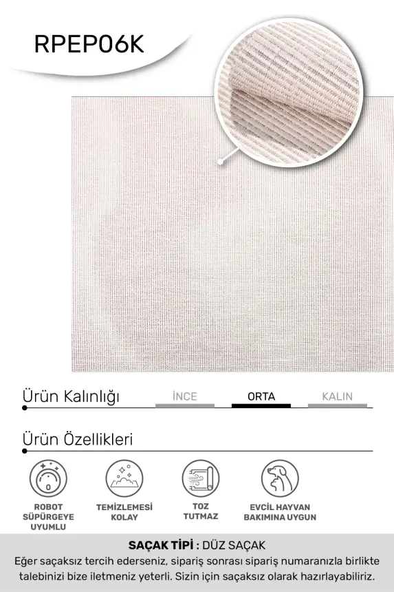 Vivo Krem Vizon Sisal Dokumalı Kaymaz Halı Mutfak & Koridor Halısı RP 06 - 7